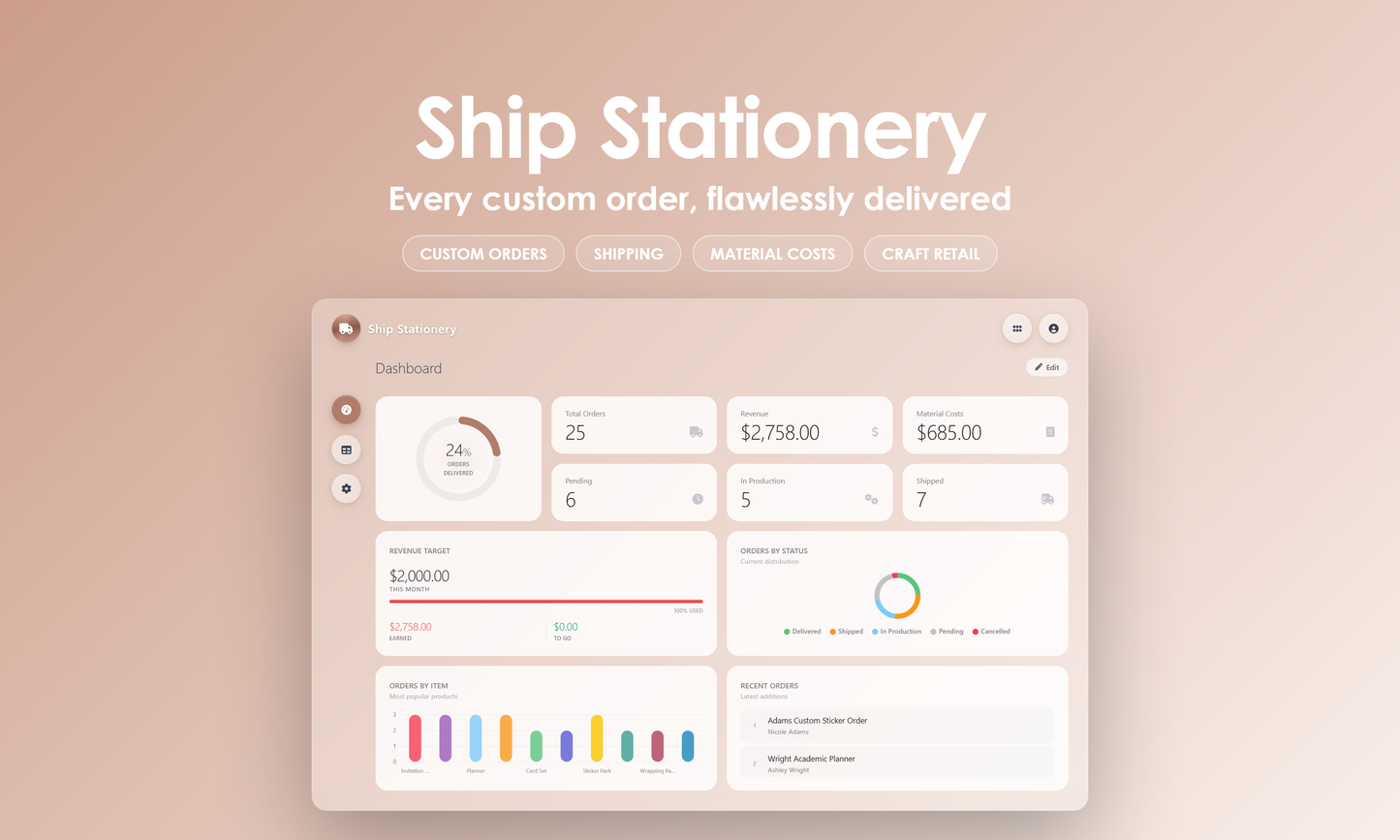 Ship Stationery - Dashboard