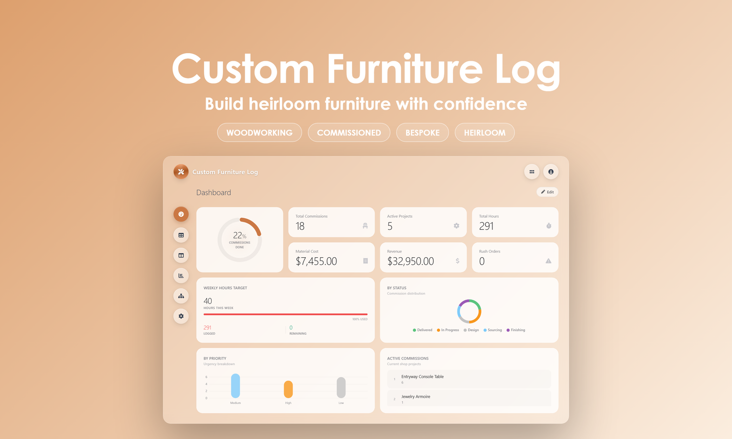 Custom Furniture Log - Dashboard