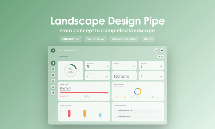 Landscape Design Pipe - Dashboard