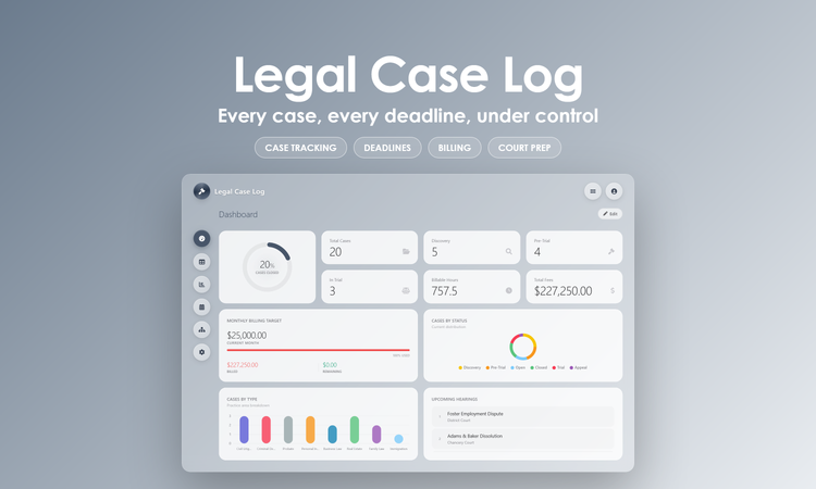 Legal Case Log - Dashboard