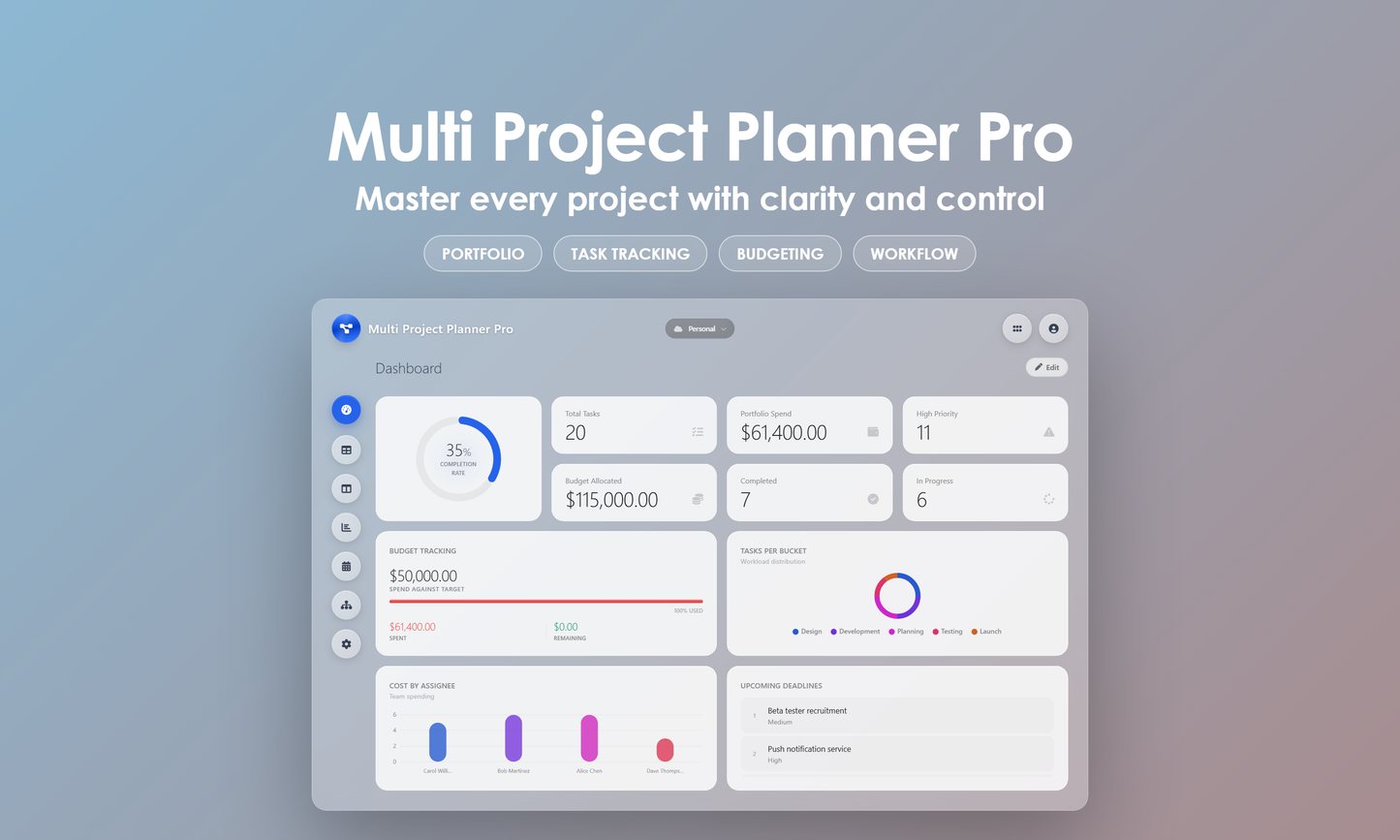 Multi Project Planner Pro - Dashboard