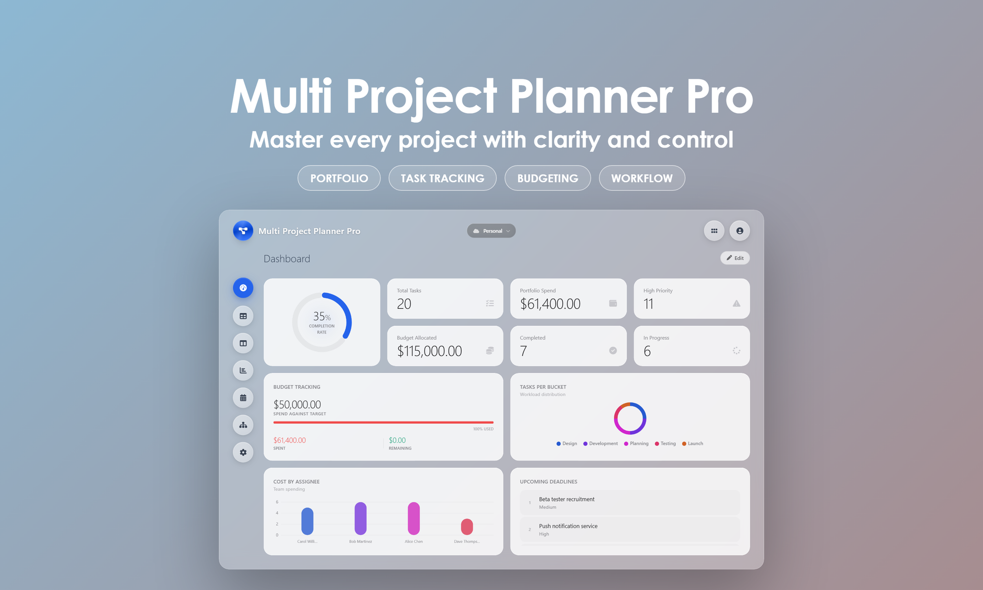 Multi Project Planner Pro - Dashboard