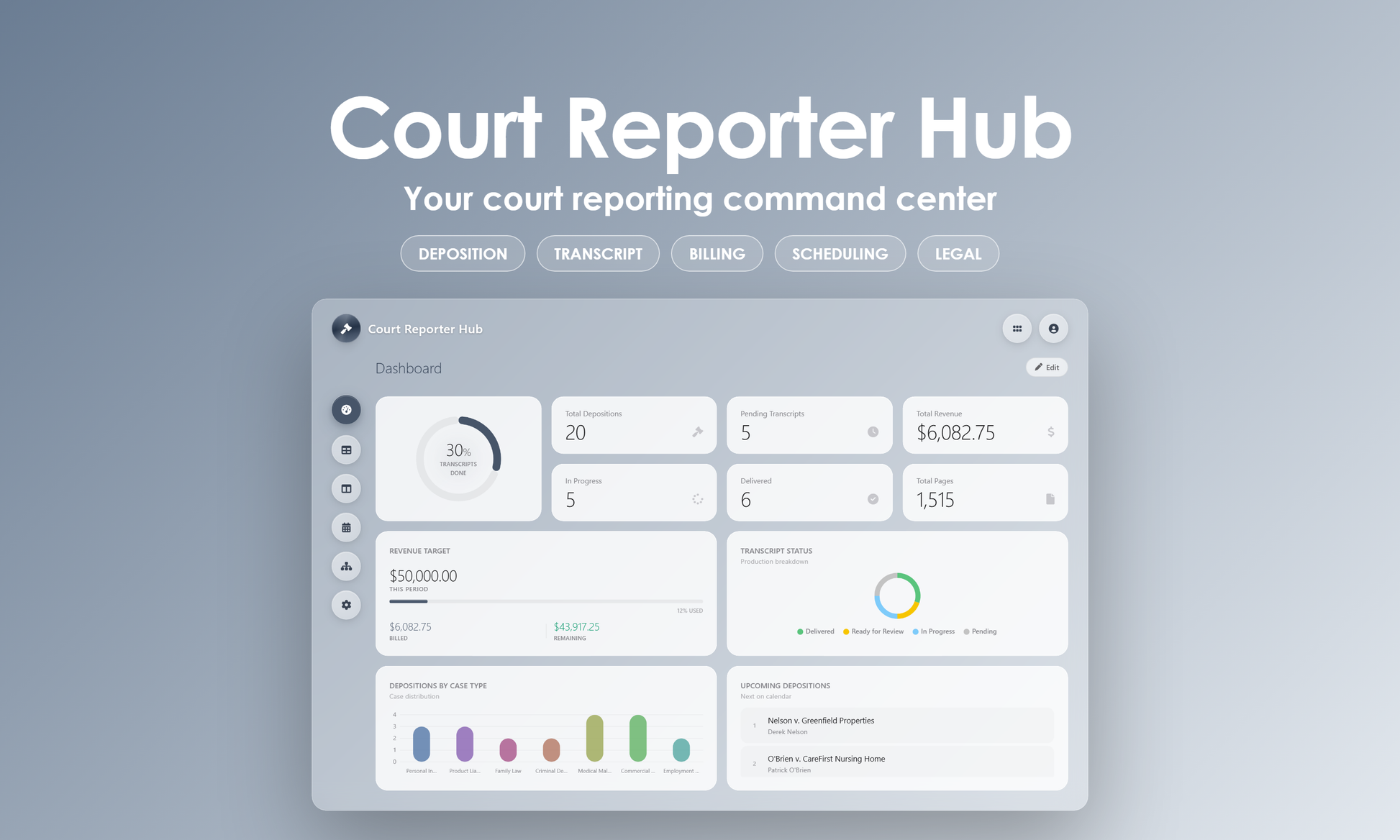 Court Reporter Hub - Dashboard