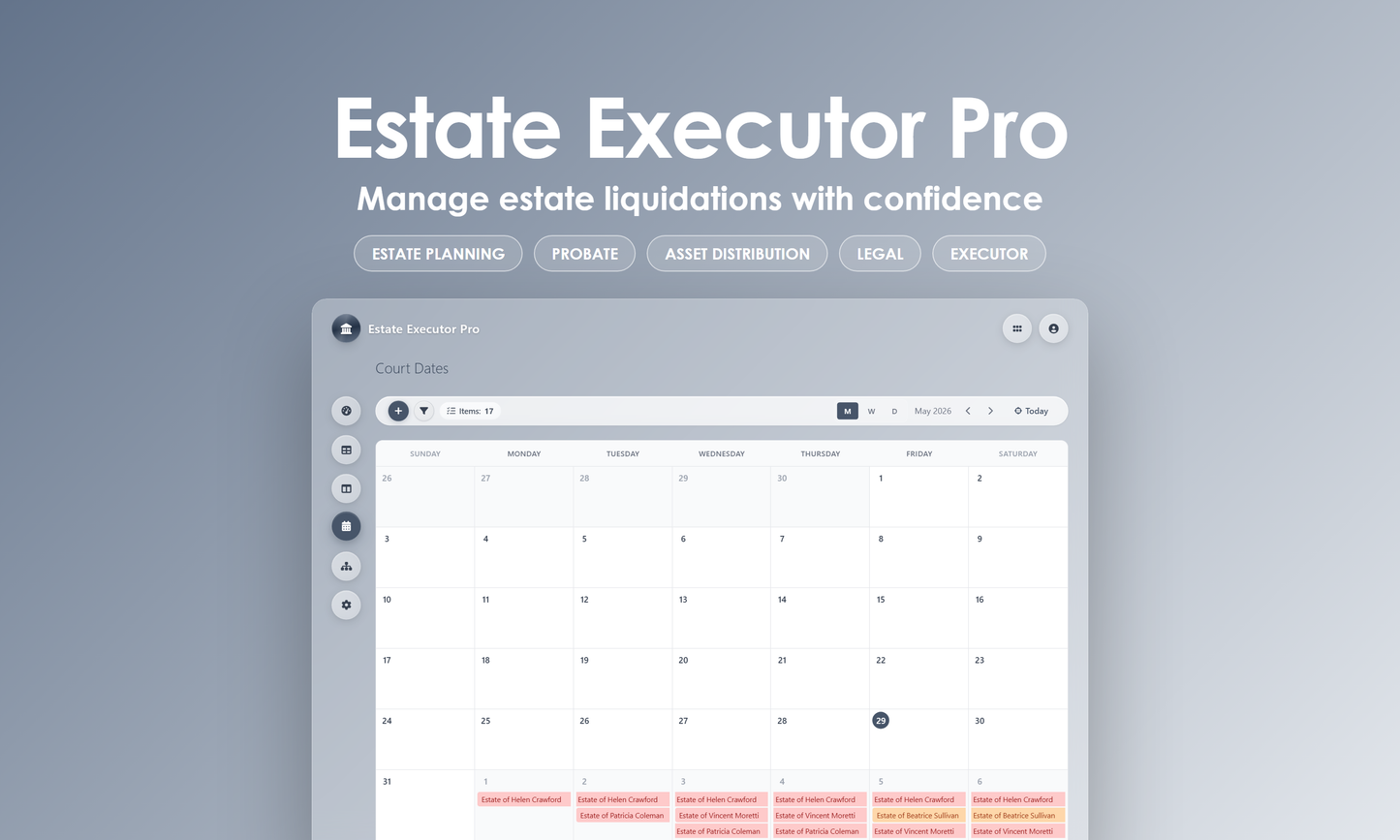 Estate Executor Pro - Calendar