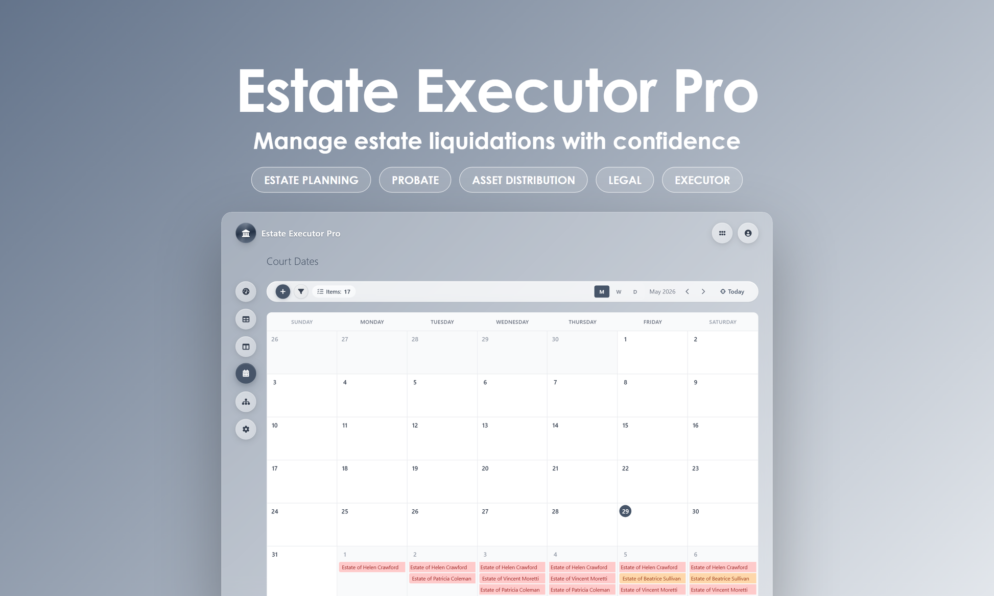 Estate Executor Pro - Calendar