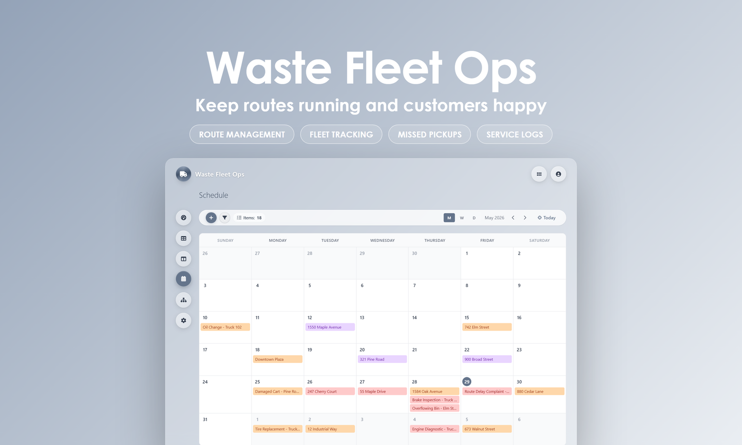 Waste Fleet Ops - Calendar