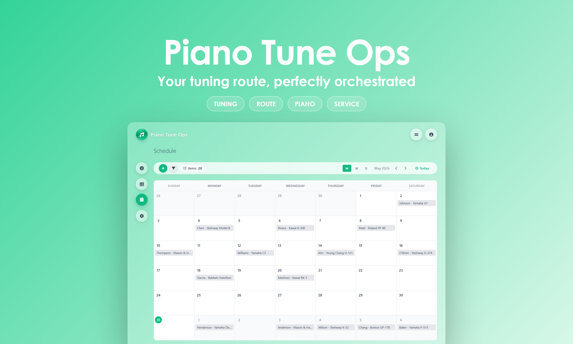Piano Tune Ops - Calendar