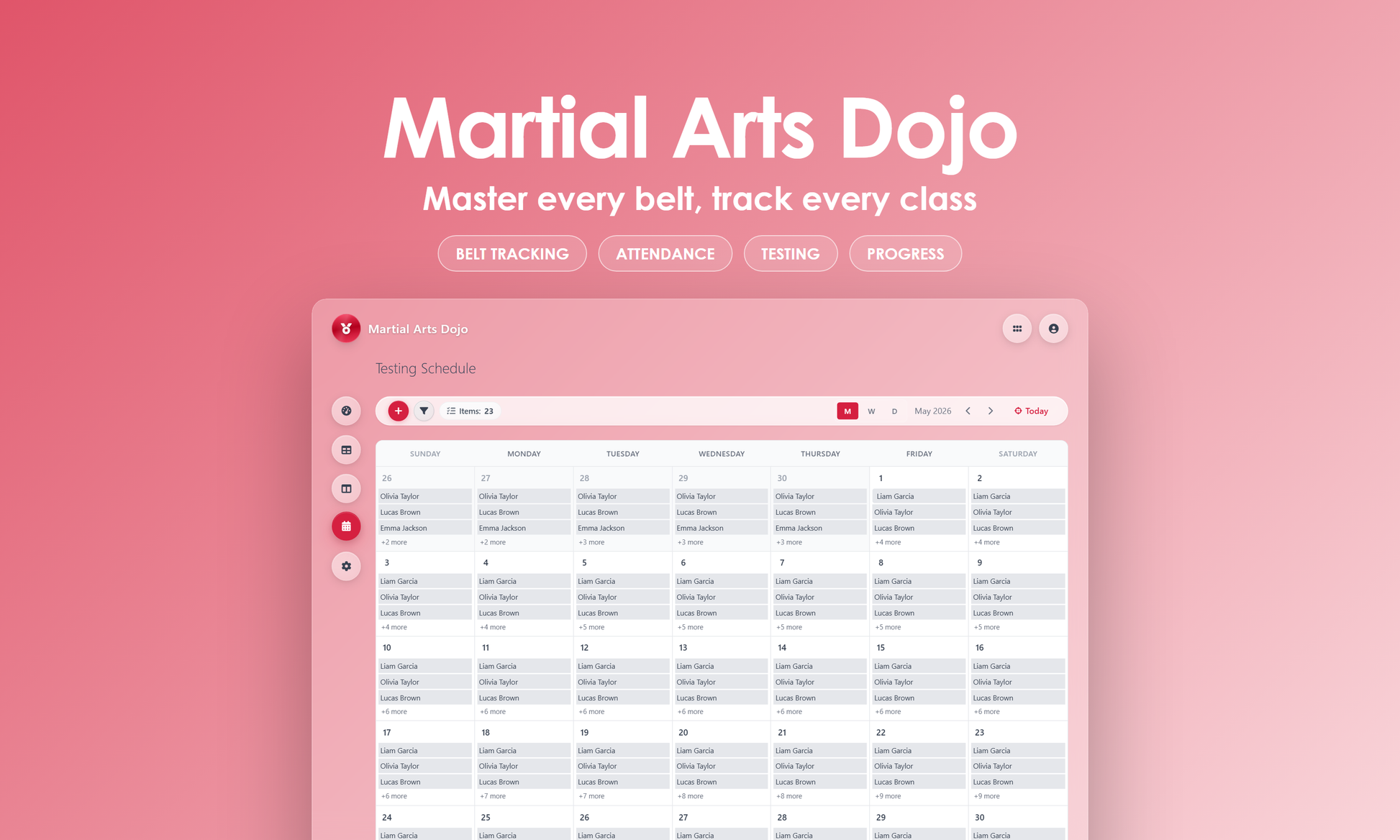 Martial Arts Dojo - Calendar