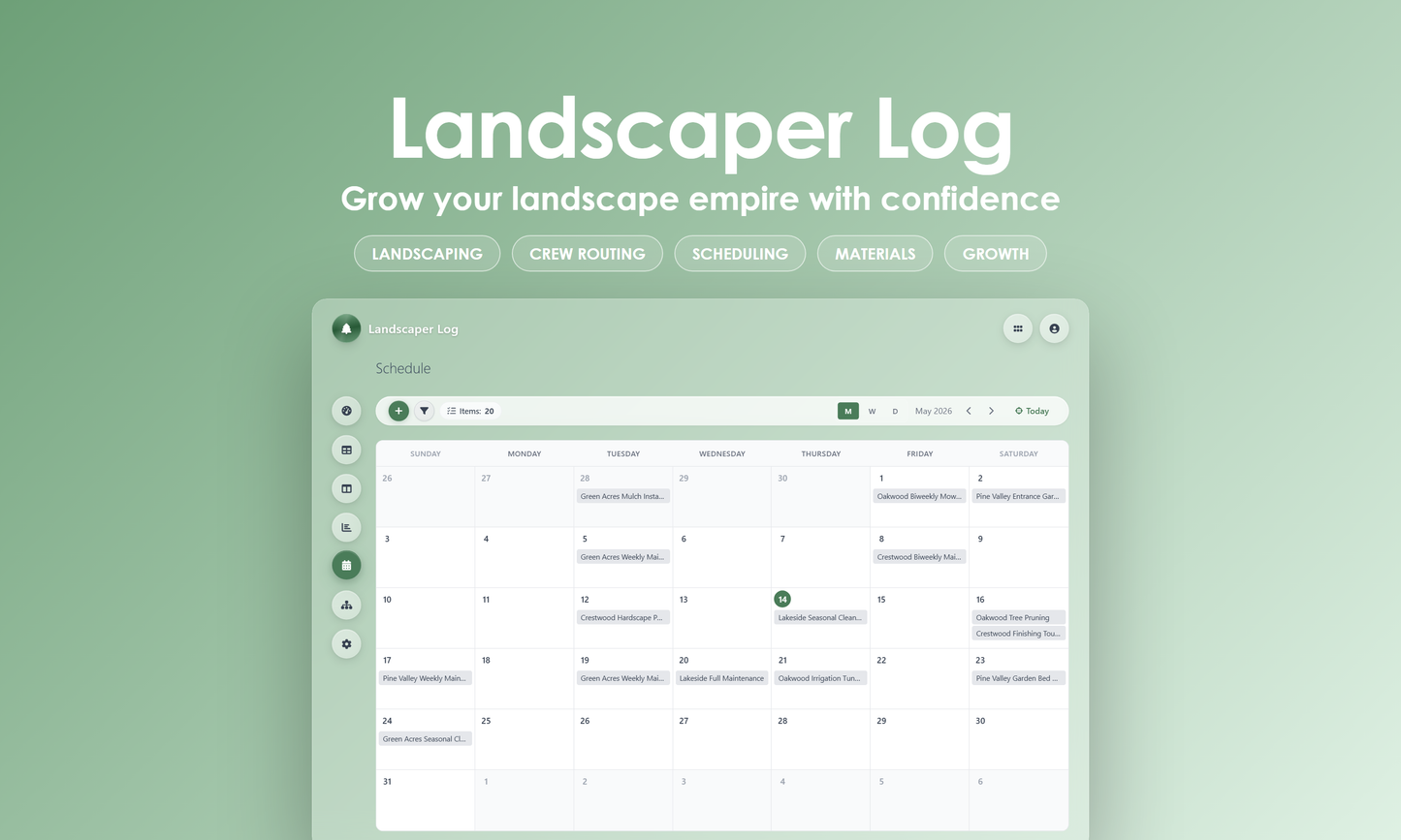 Landscaper Log - Calendar