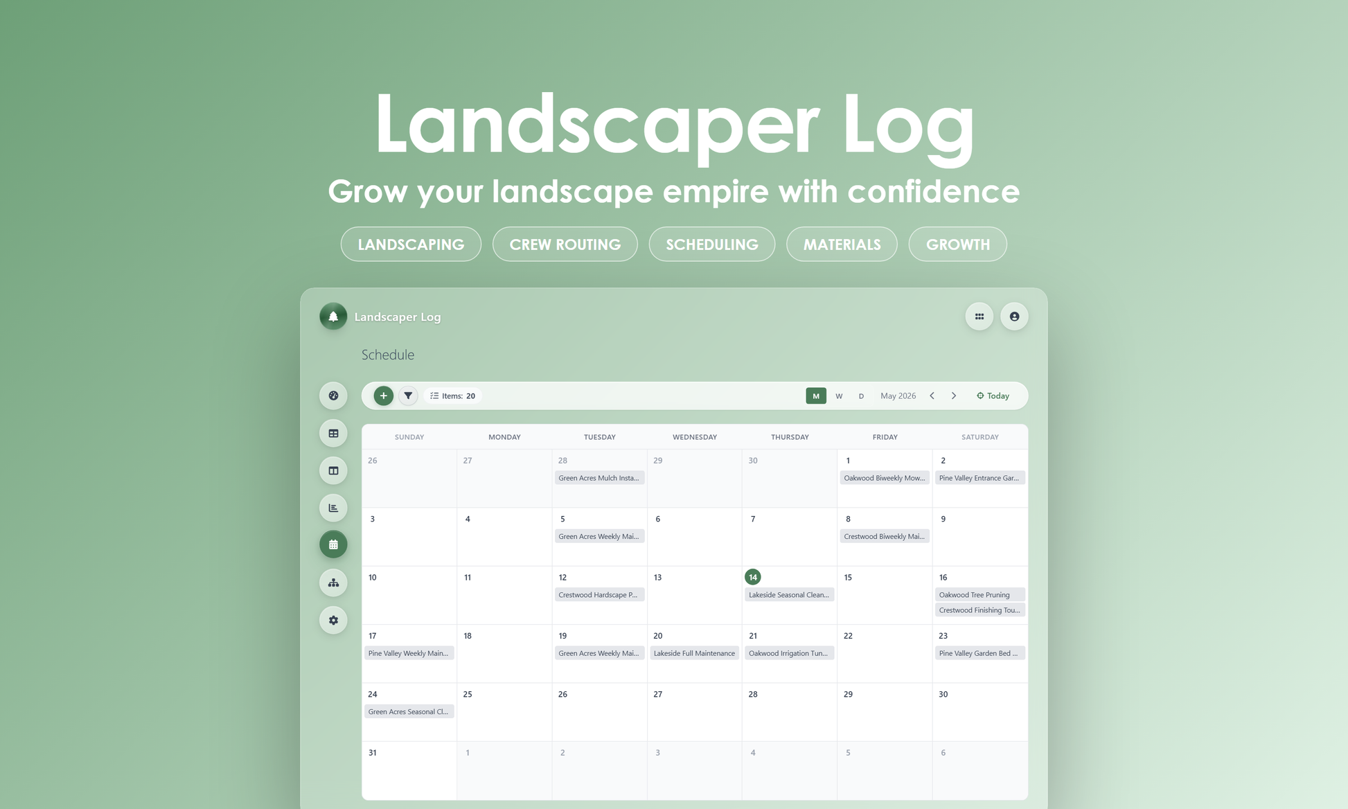 Landscaper Log - Calendar
