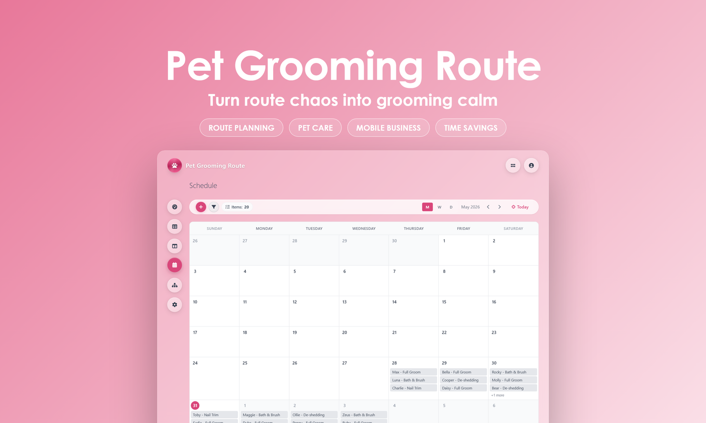 Pet Grooming Route - Calendar