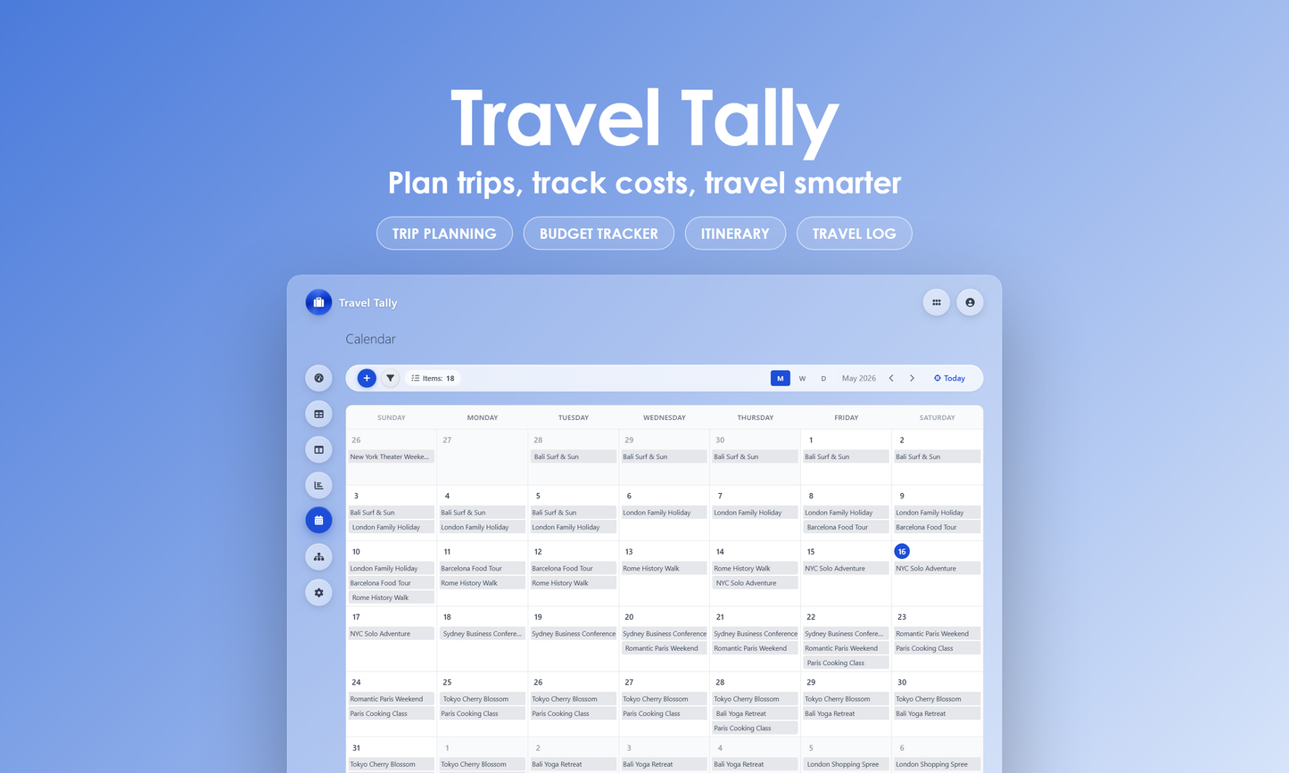 Travel Tally - Calendar