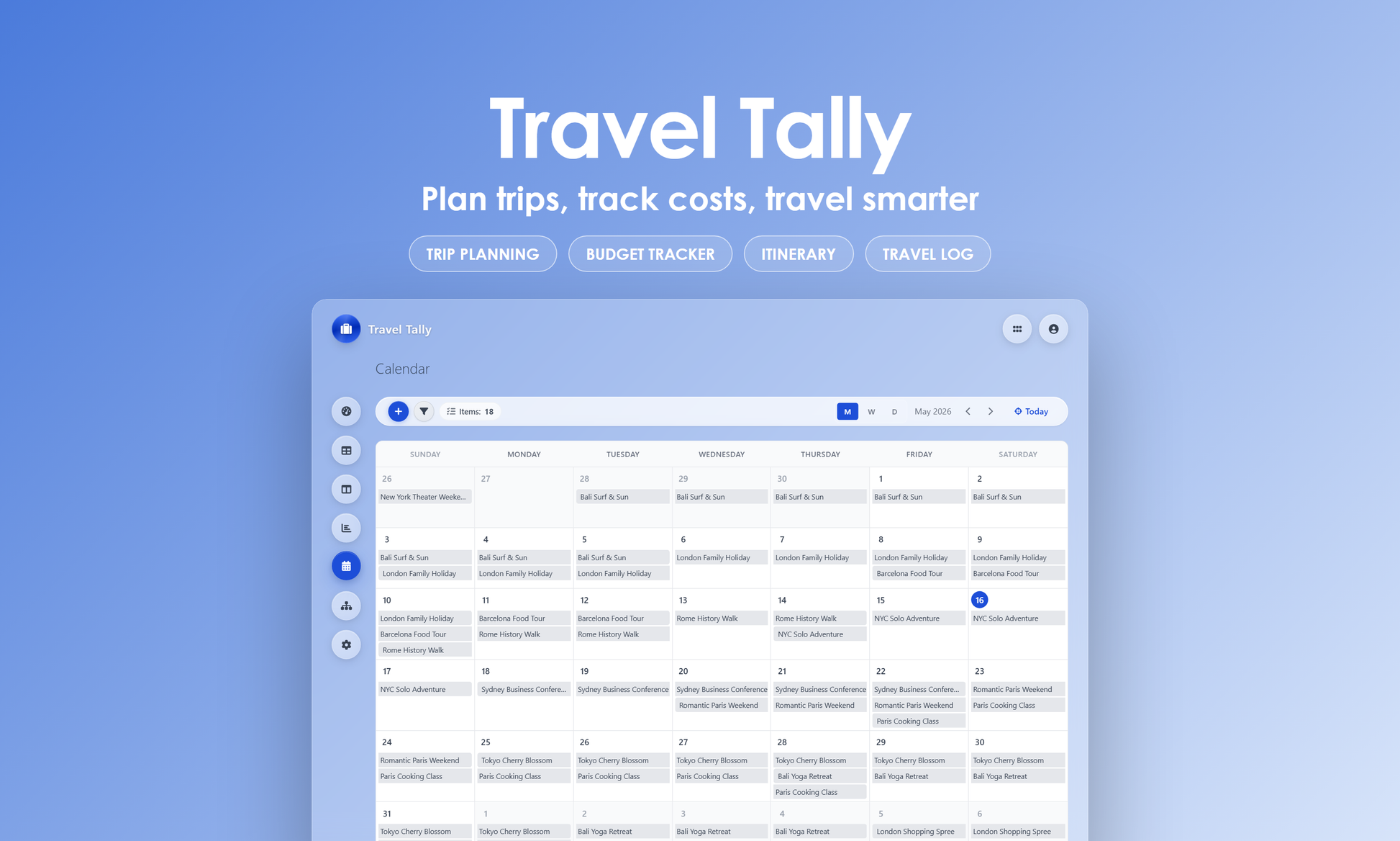 Travel Tally - Calendar
