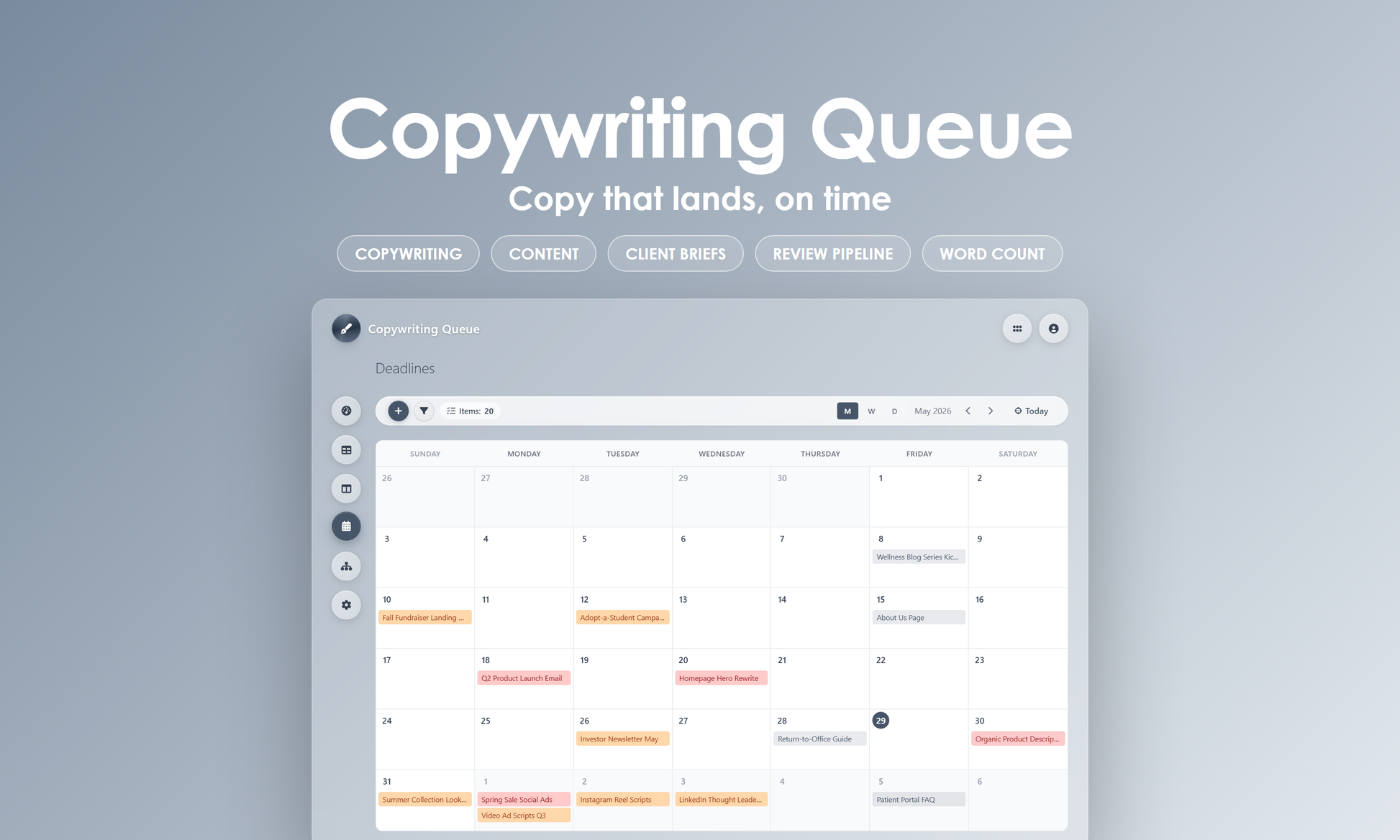 Copywriting Queue - Calendar