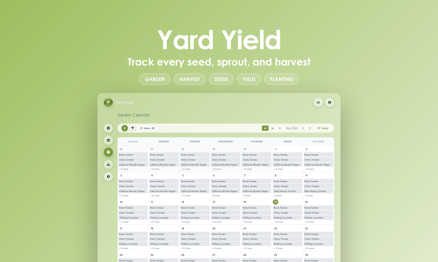Yard Yield - Calendar