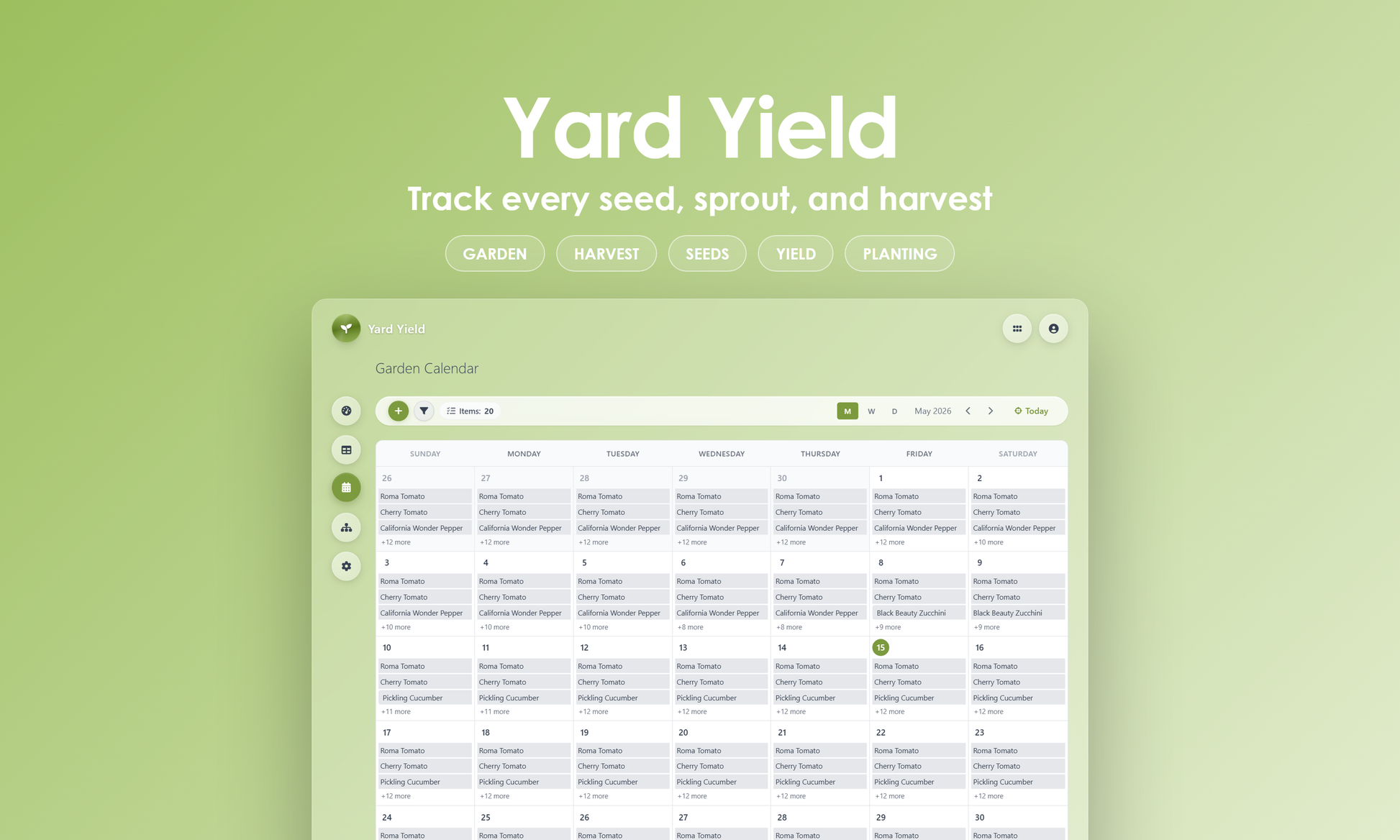 Yard Yield - Calendar