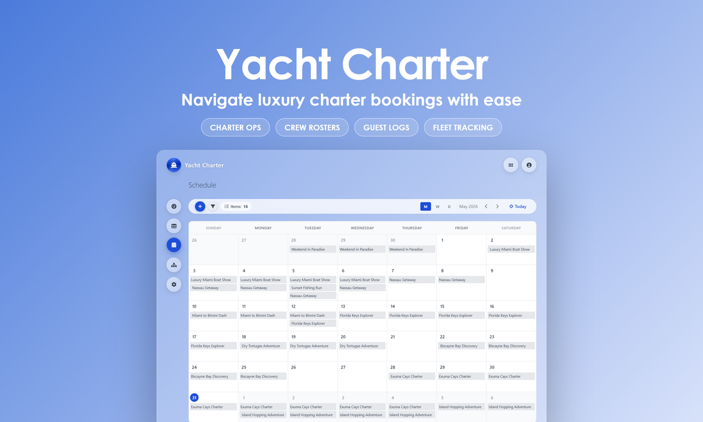 Yacht Charter - Calendar