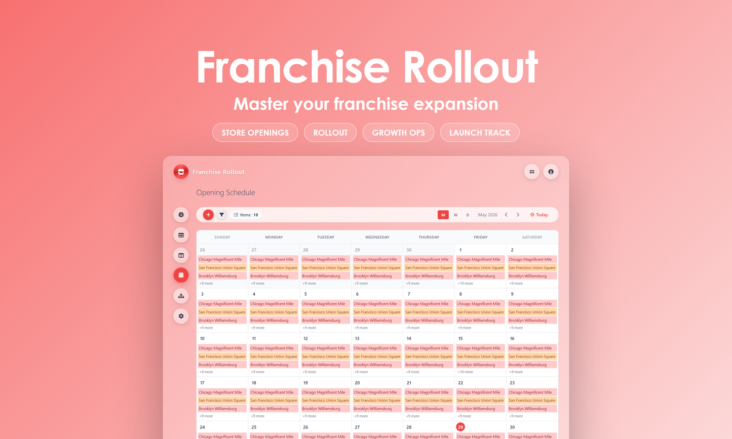 Franchise Rollout - Calendar