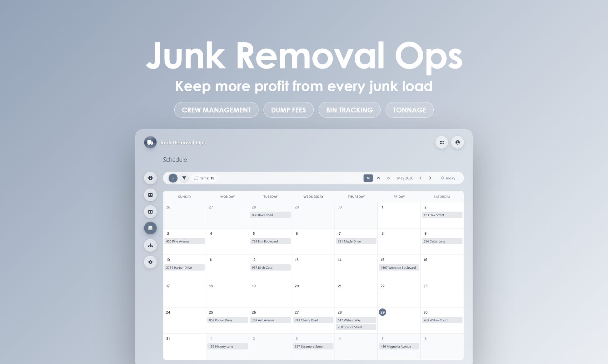 Junk Removal Ops - Calendar