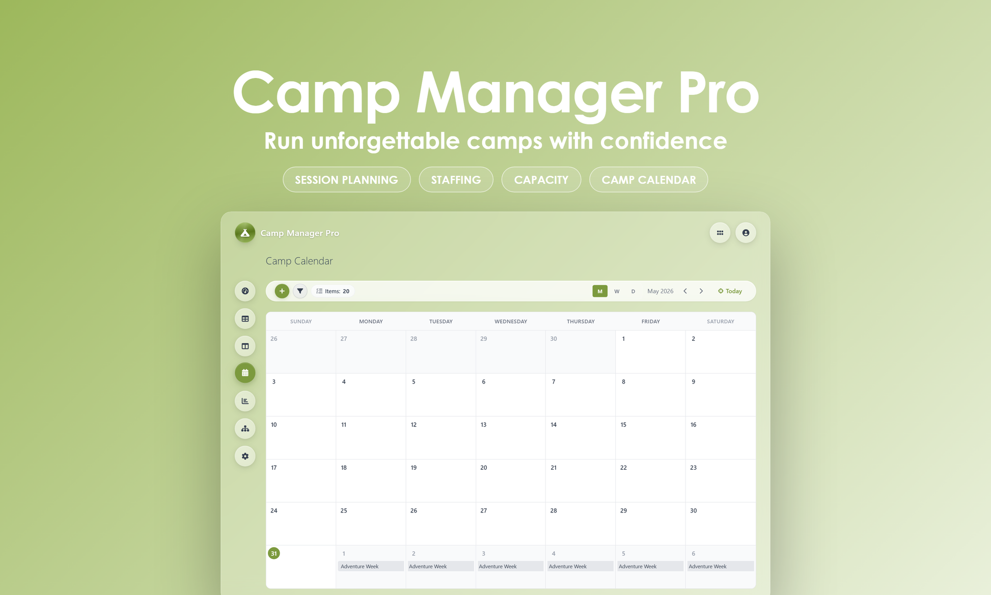 Camp Manager Pro - Calendar