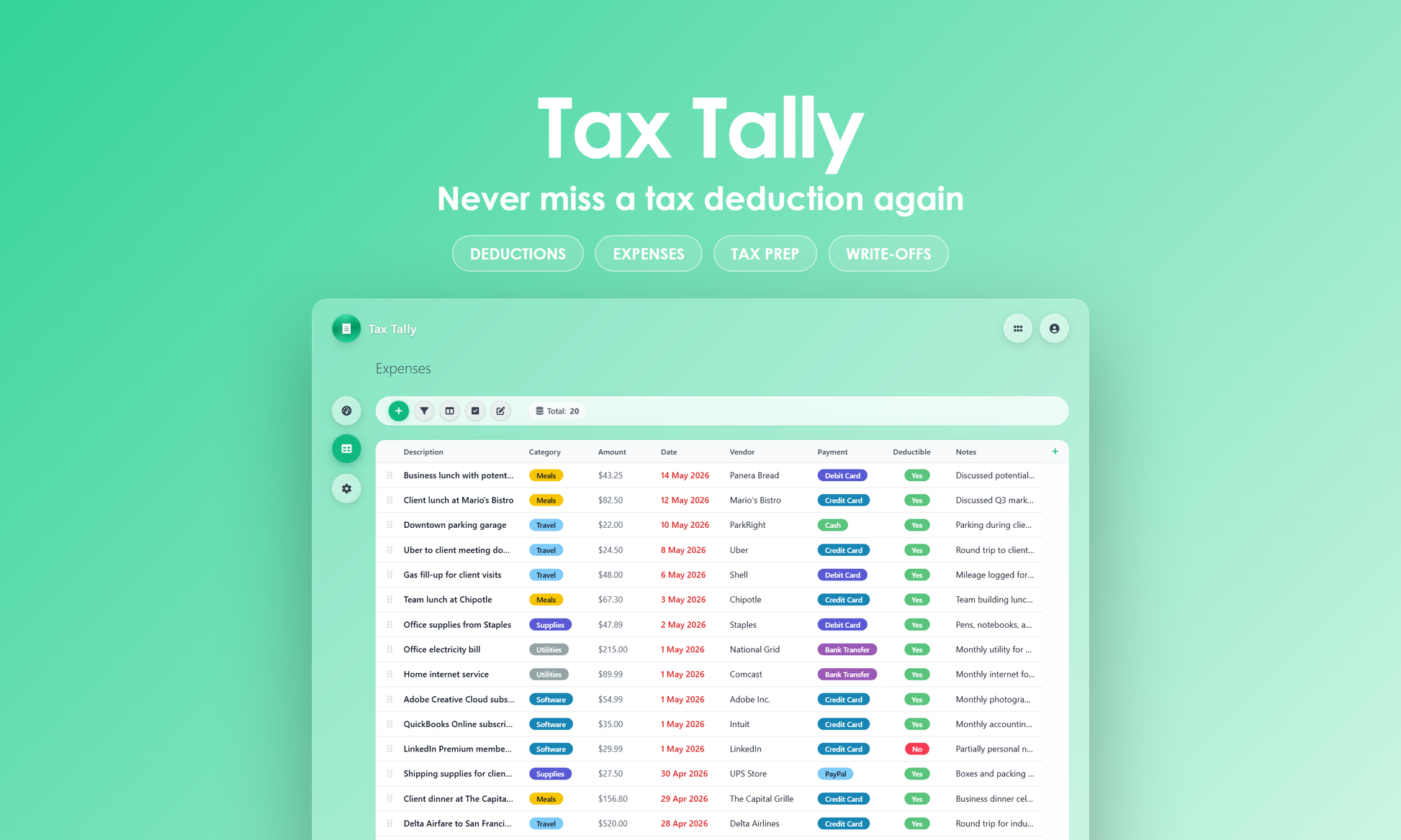 Tax Tally - Grid