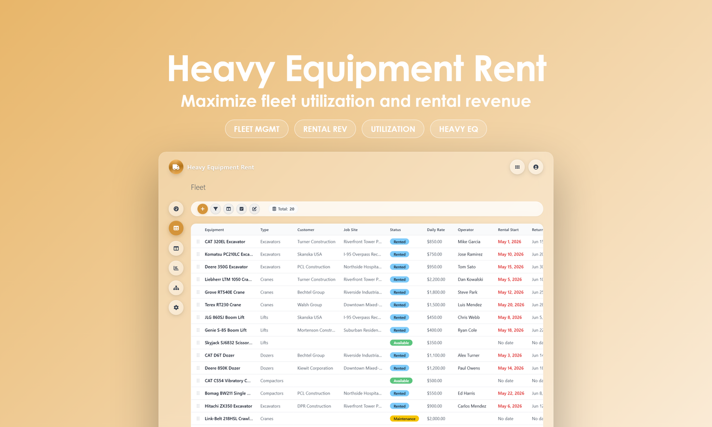 Heavy Equipment Rent - Grid