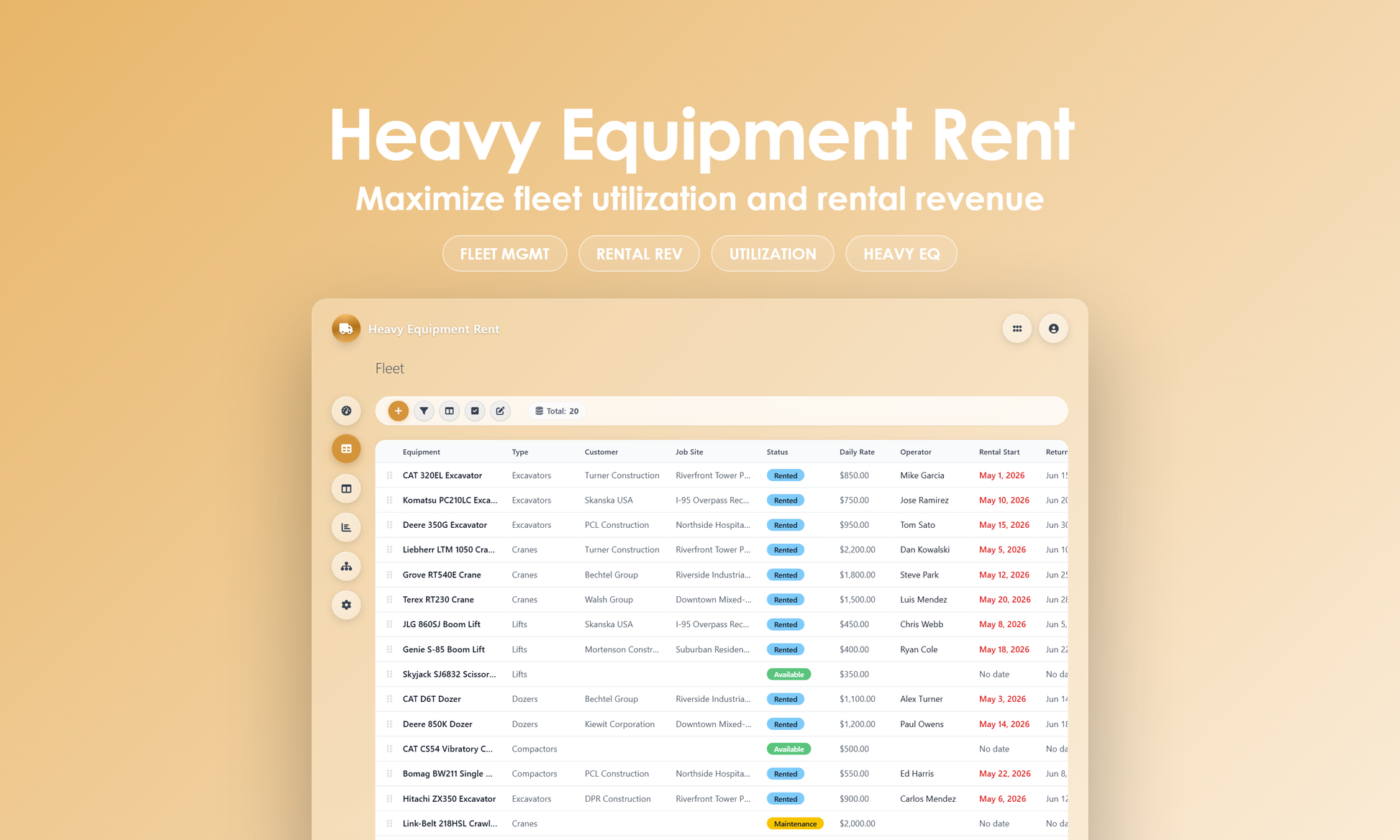 Heavy Equipment Rent - Grid