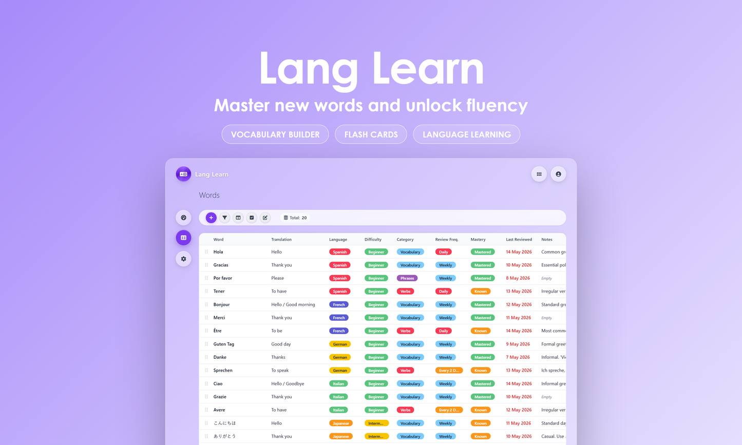 Lang Learn - Grid