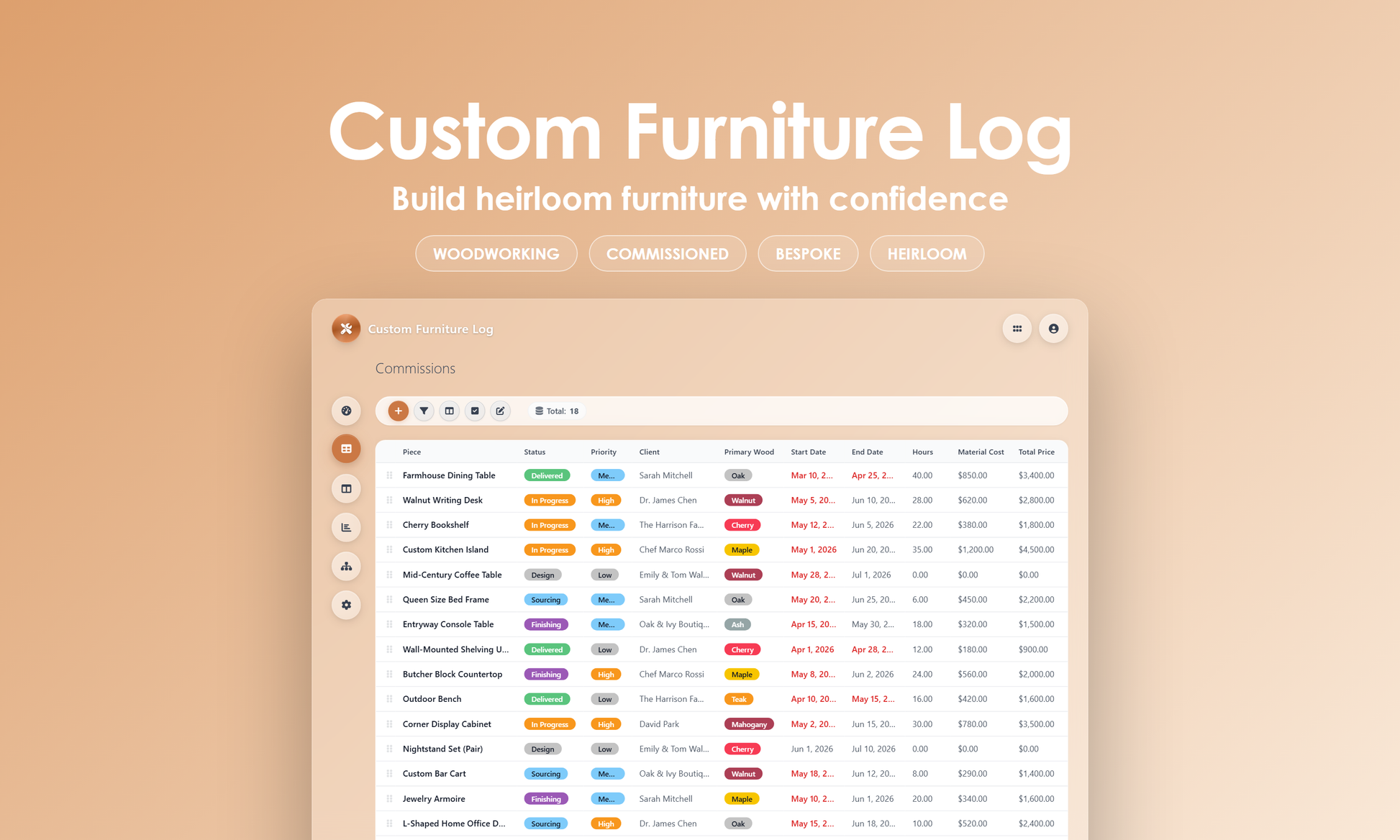 Custom Furniture Log - Grid