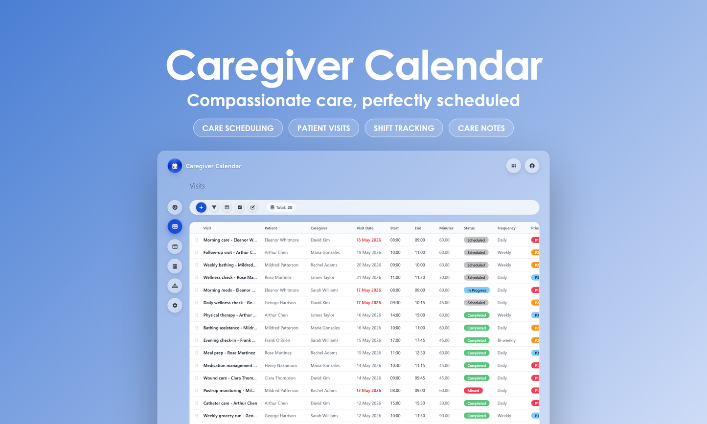 Caregiver Calendar - Grid
