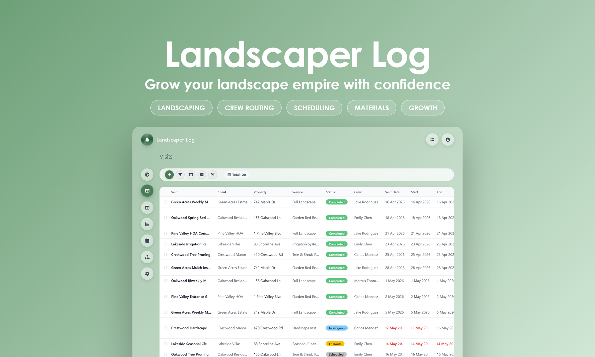 Landscaper Log - Grid