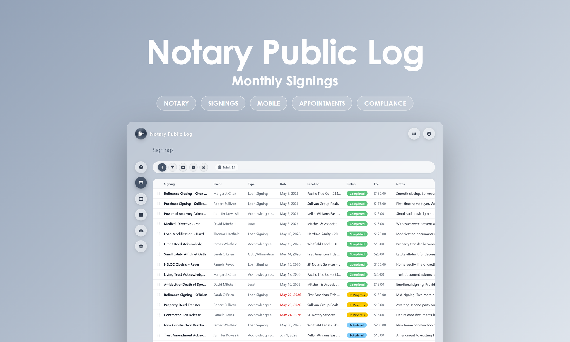 Notary Public Log - Grid