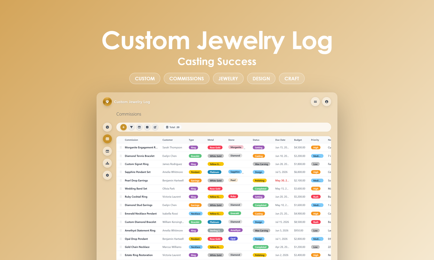 Custom Jewelry Log - Grid