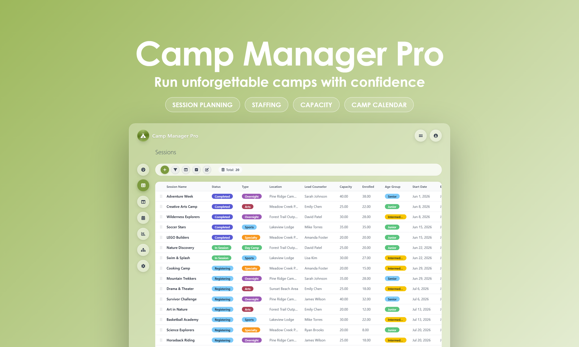 Camp Manager Pro - Grid