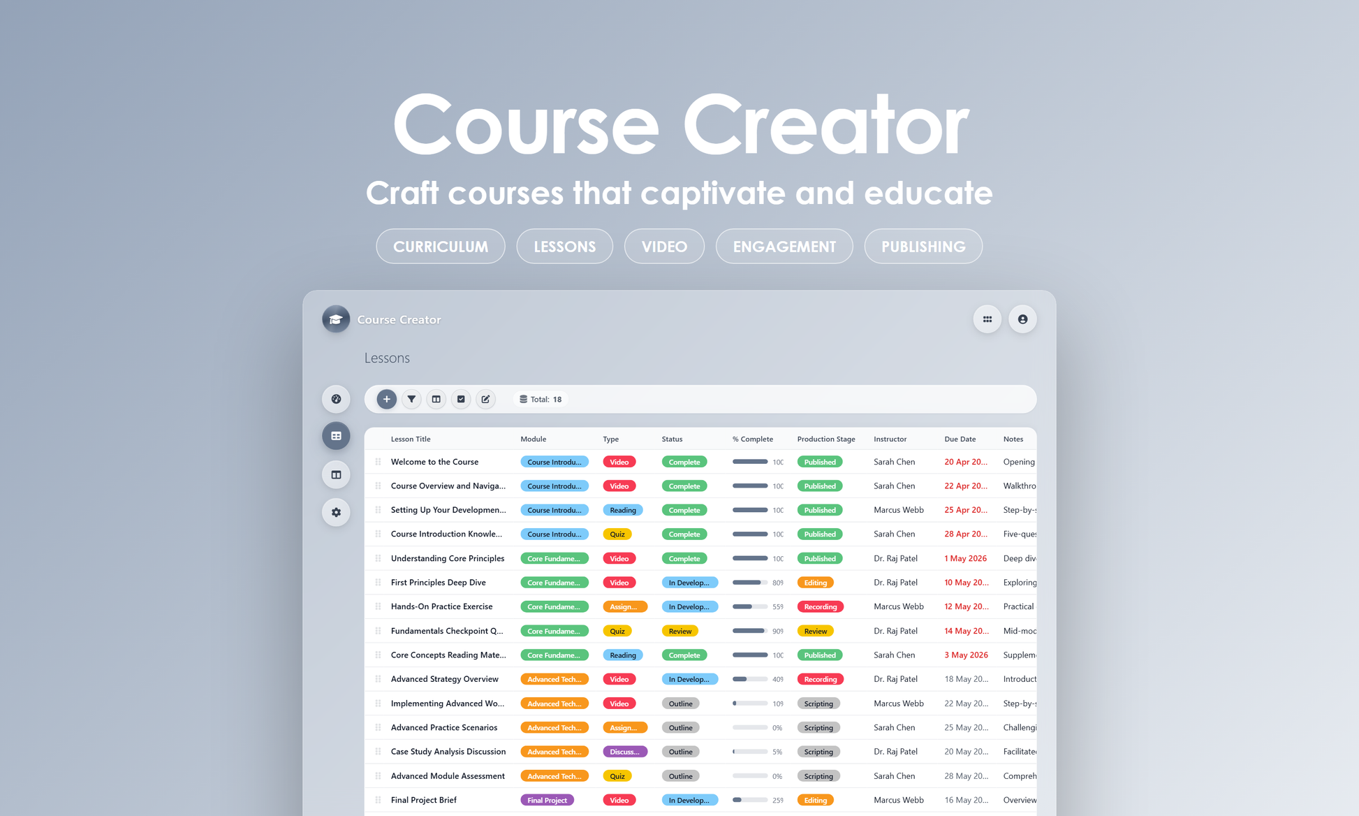 Course Creator - grid