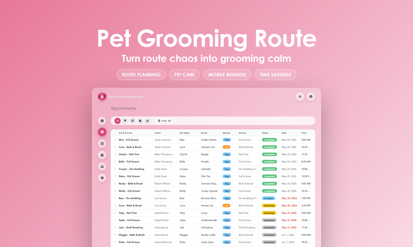 Pet Grooming Route - Grid