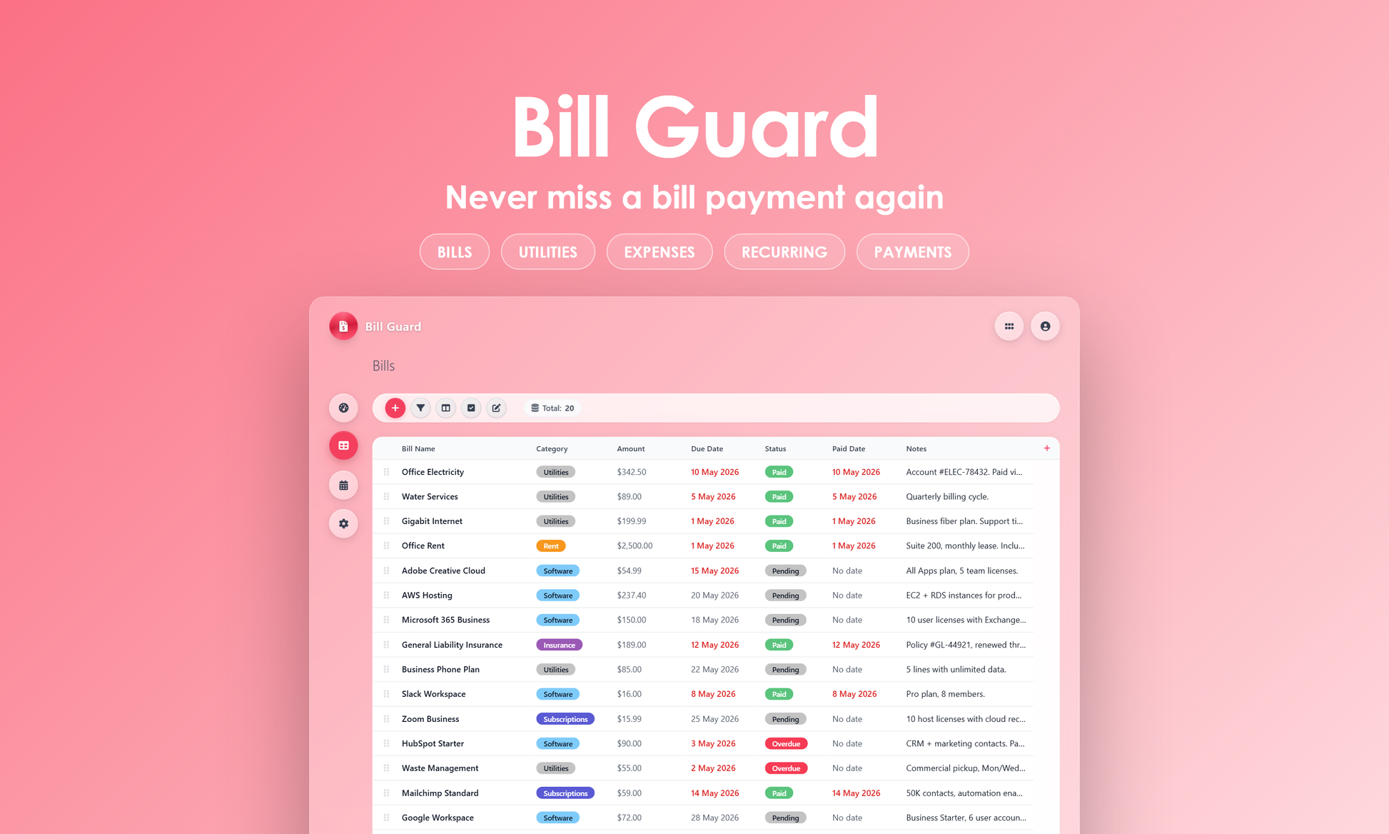 Bill Guard - Grid