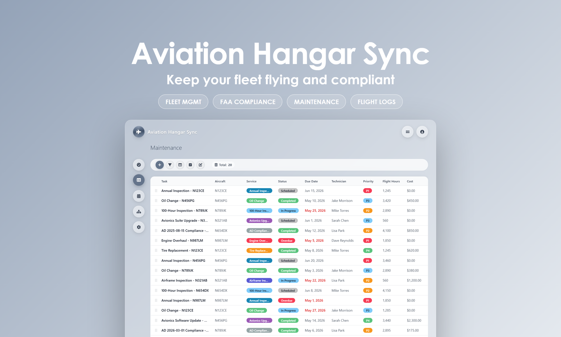 Aviation Hangar Sync - Grid
