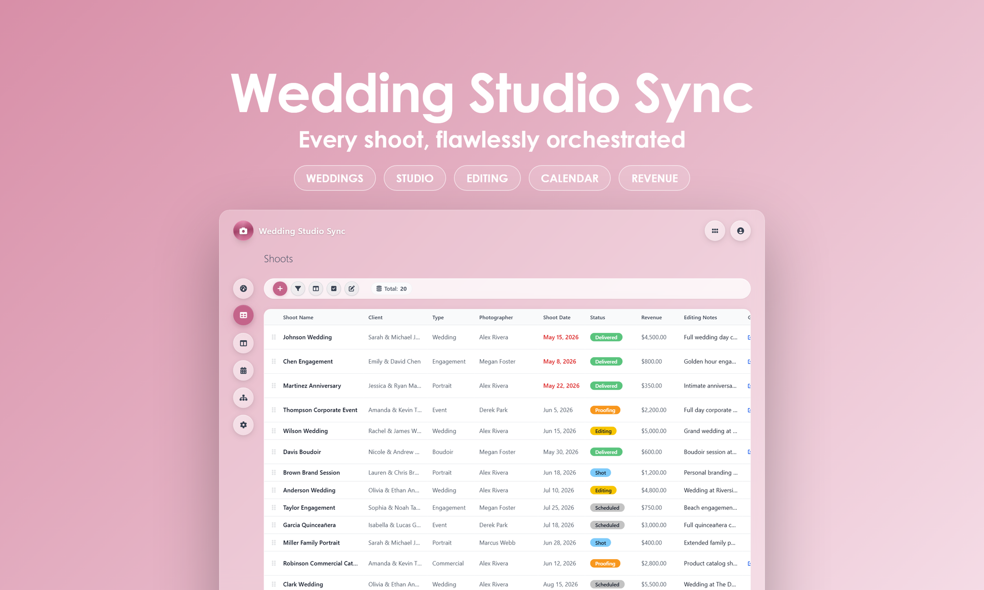 Wedding Studio Sync - Grid