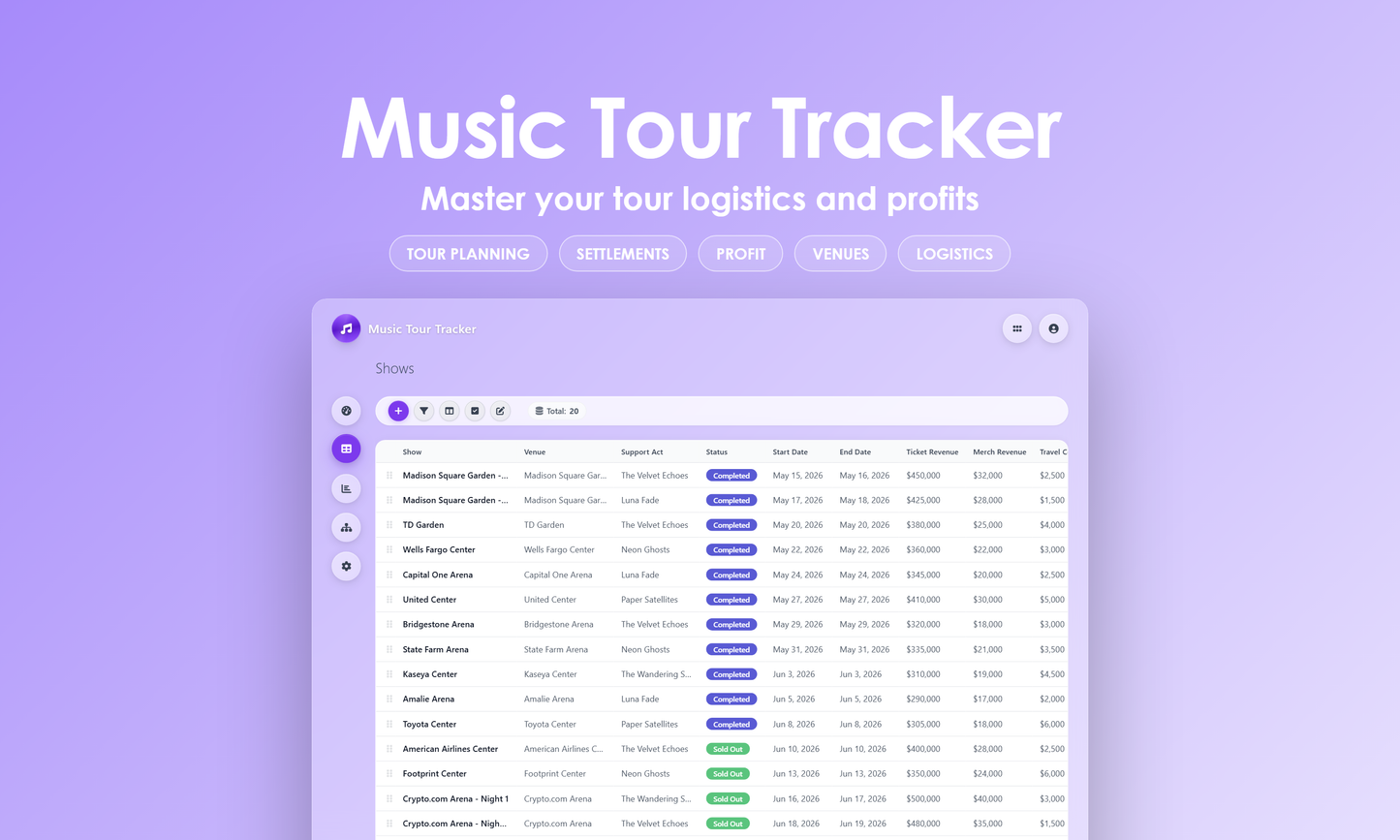 Music Tour Tracker - Grid