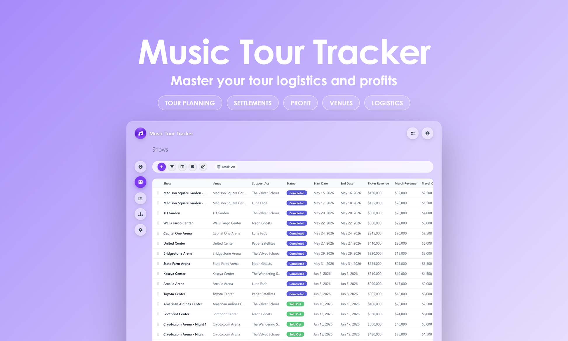 Music Tour Tracker - Grid