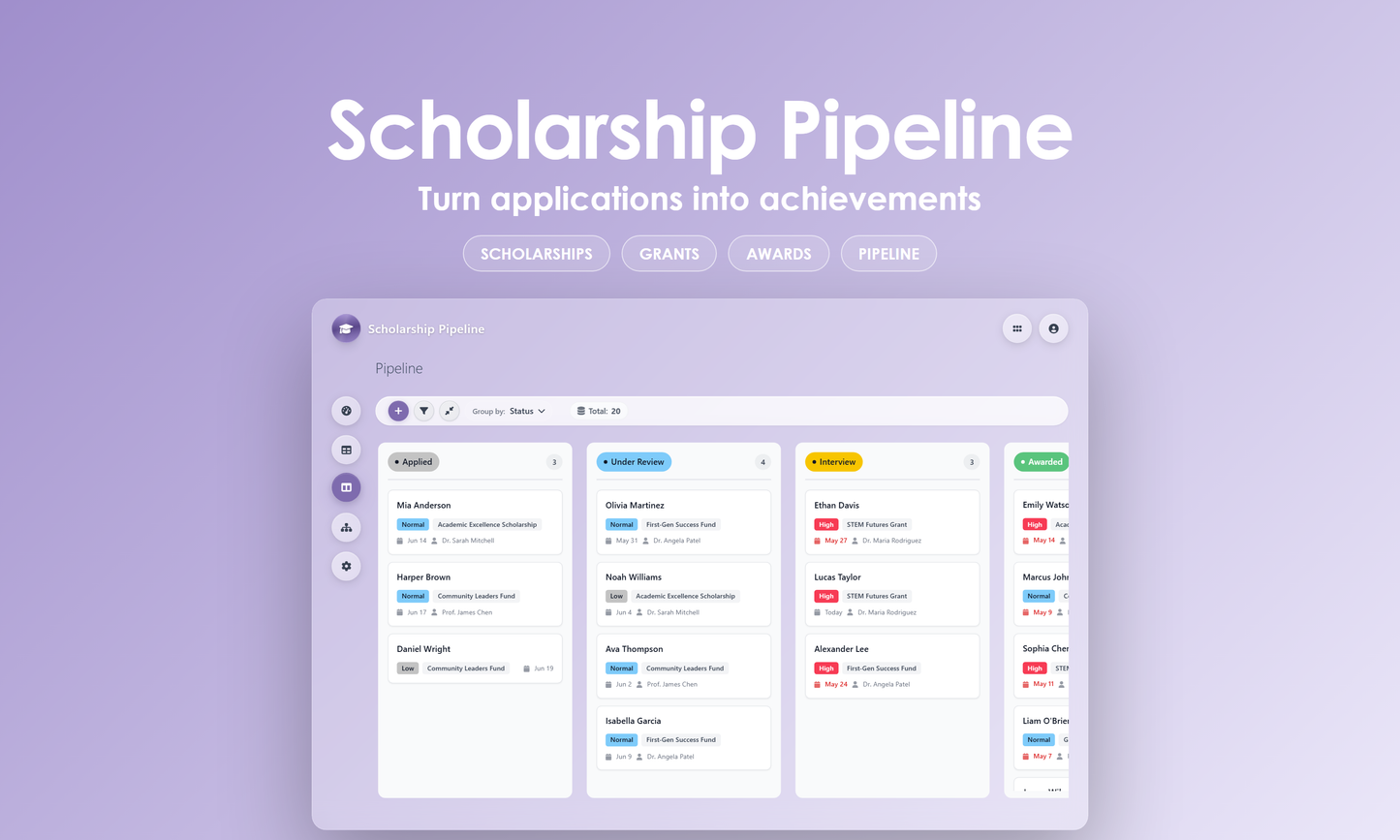Scholarship Pipeline - Kanban