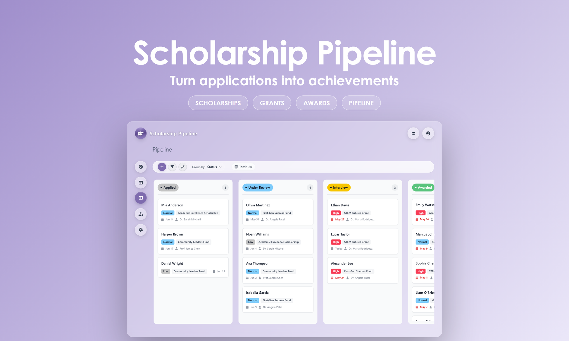 Scholarship Pipeline - Kanban