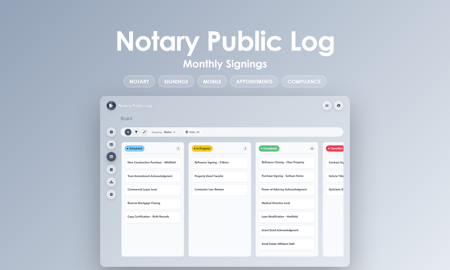 Notary Public Log - Kanban