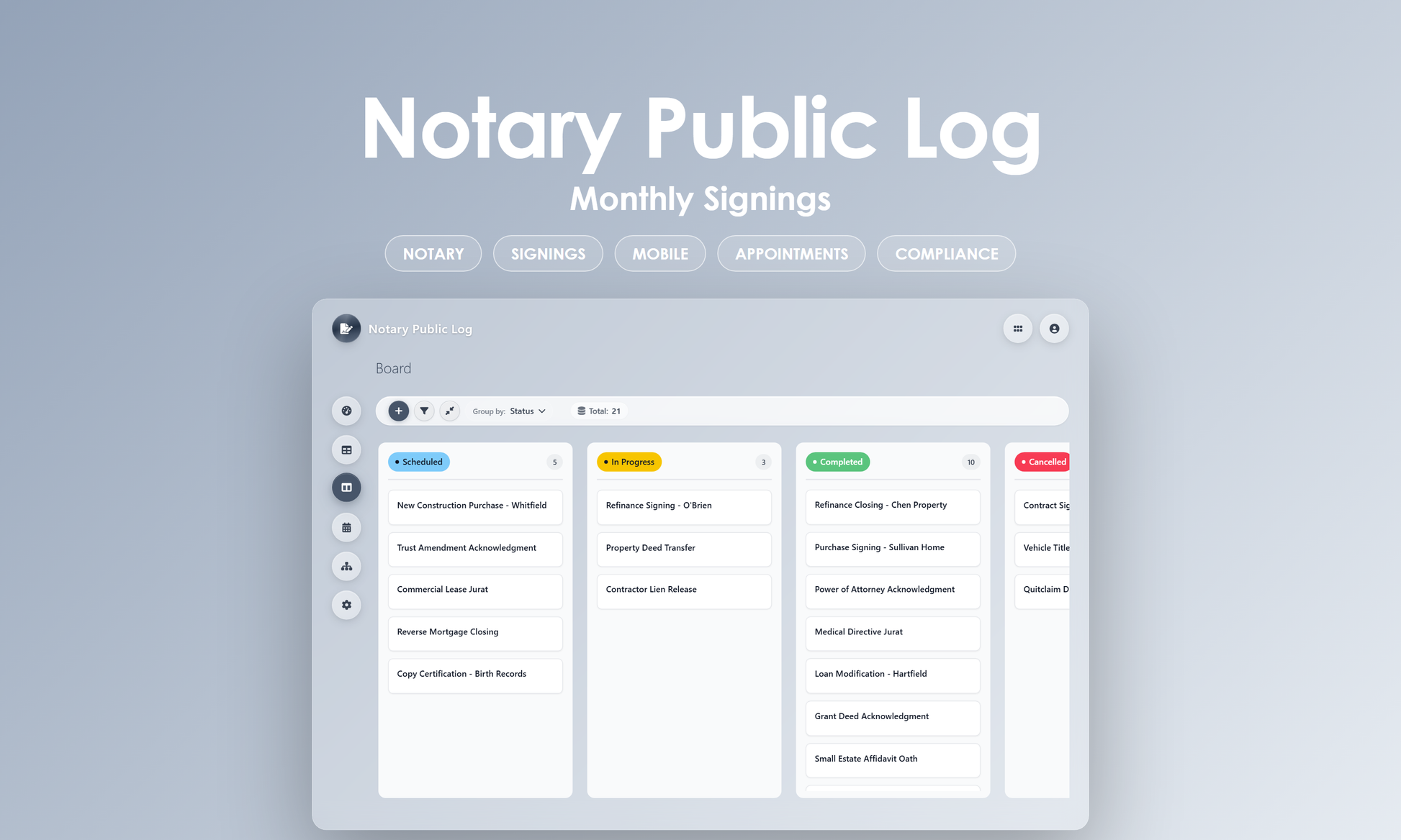 Notary Public Log - Kanban