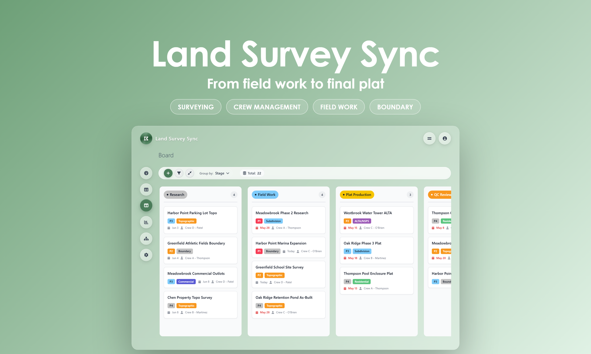 Land Survey Sync - Kanban