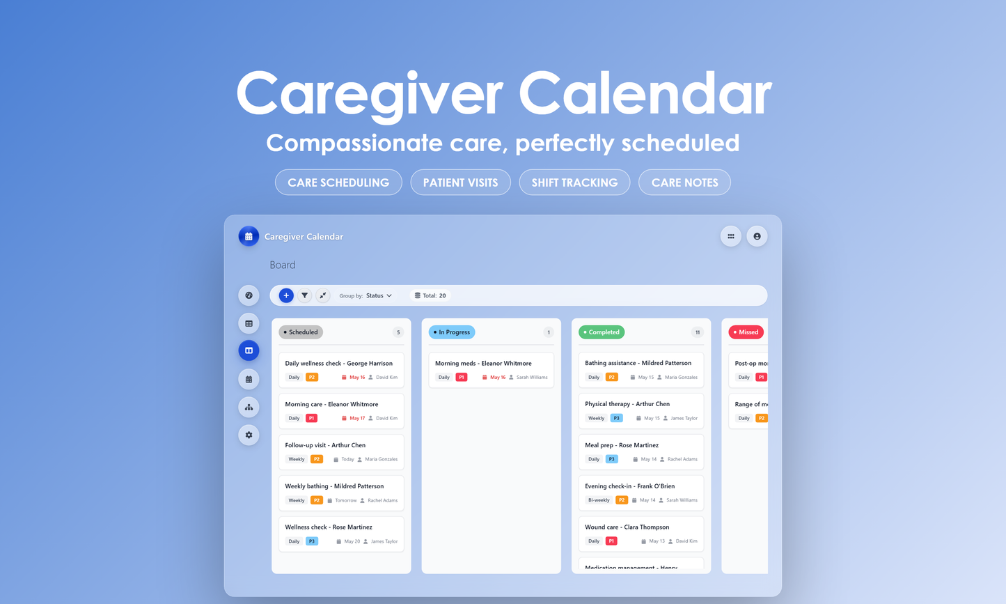 Caregiver Calendar - Kanban
