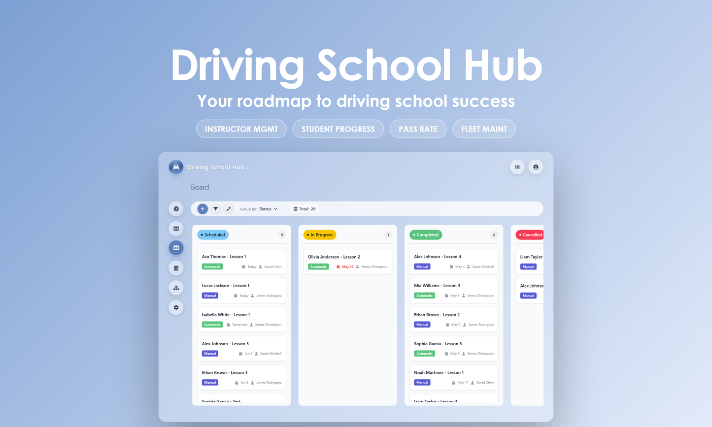 Driving School Hub - Kanban