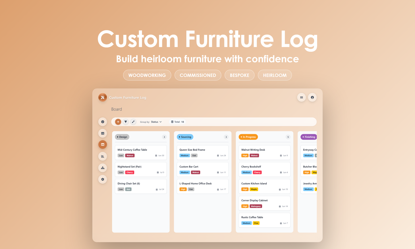 Custom Furniture Log - Kanban