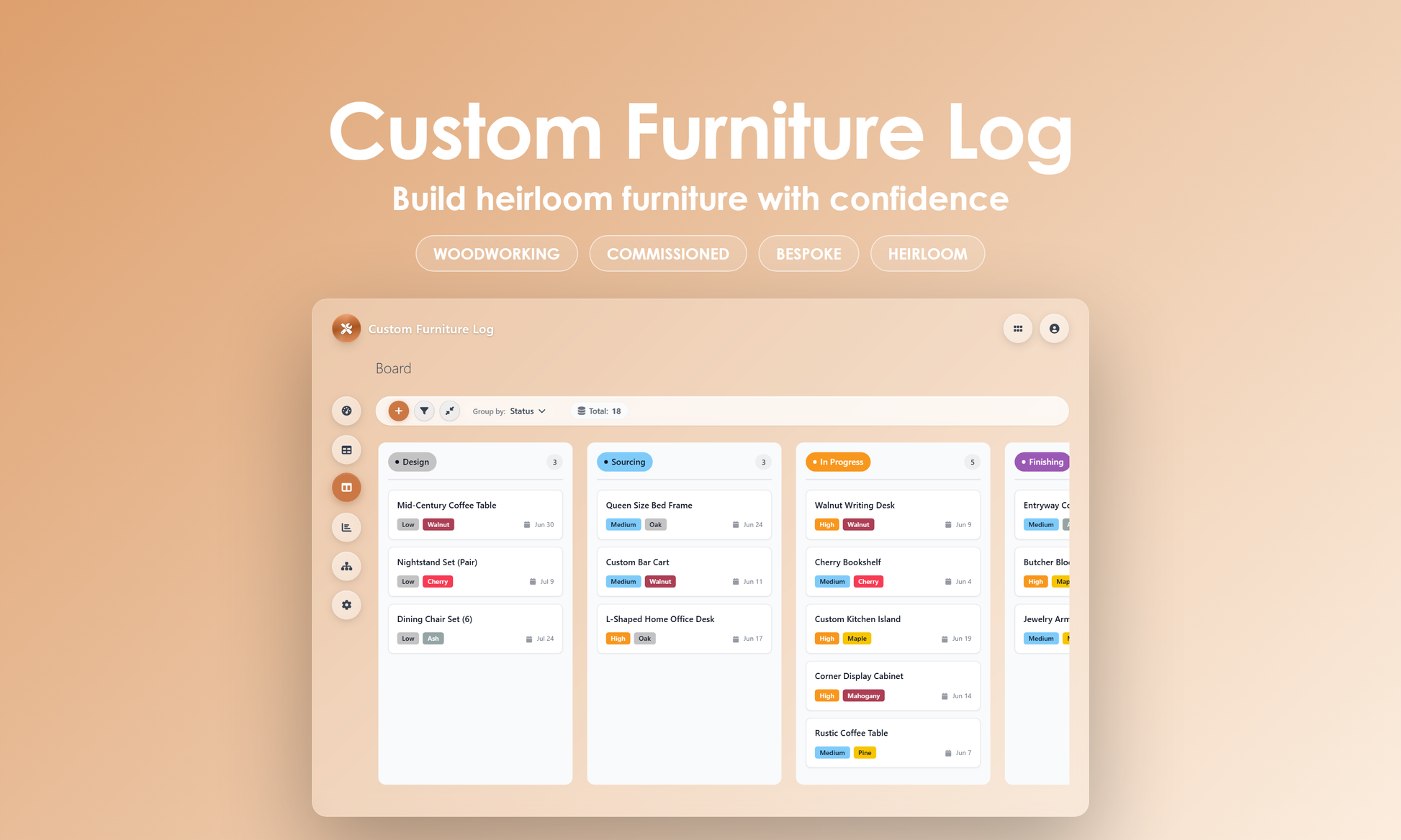 Custom Furniture Log - Kanban